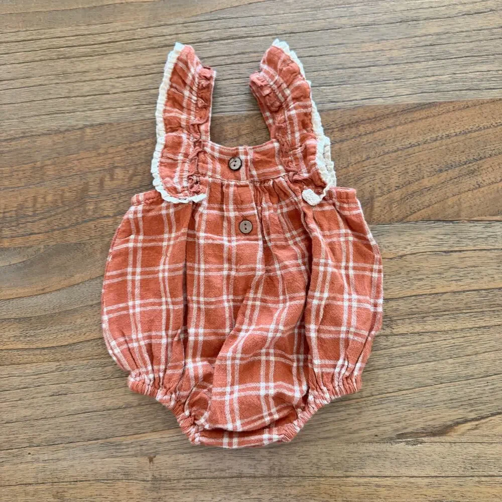 Rylee + Cru Maya Plaid Romper - Size 0-3 months